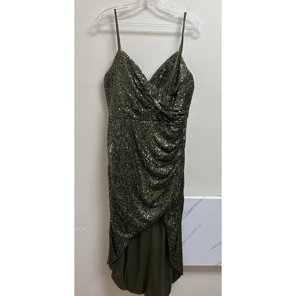 Ieena for Mac Duggal 11272 Women's Size 10 Olive Green Sequin High Low Dress NWT - Picture 4 of 8